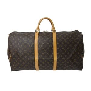 LOUIS VUITTON Keepall Boston Bag Monogram Brown Natural Leather